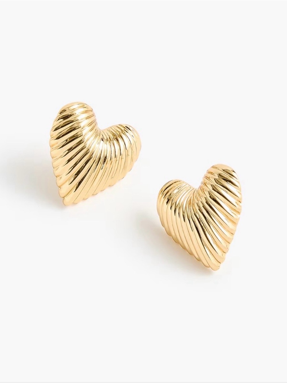 J. Crew Gold Ribbed Heart Stud Earrings